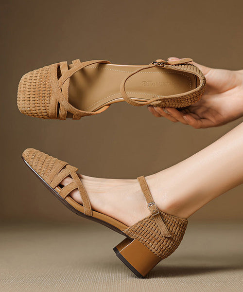 Buckle Caramel Women Strap Chunky Sandals Splicing Suede FashionChic