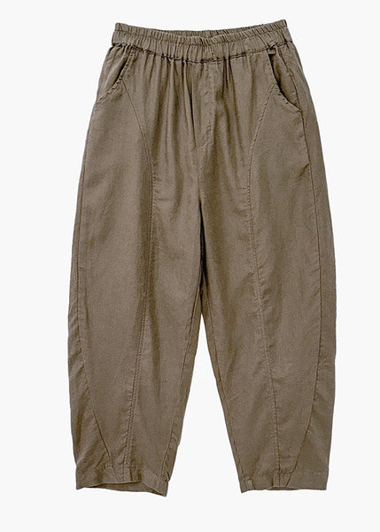 Women Camel Pockets Elastic Waist Cotton Pants Fall QO051 OM-ZS241008