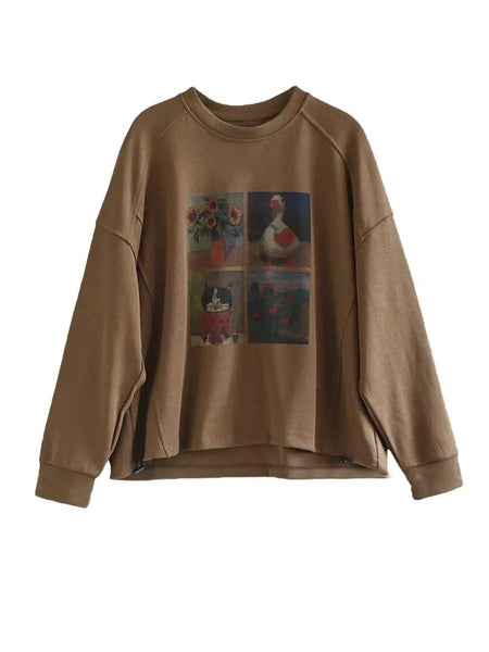 Women Casual Cartoon Print Spring Sweatshirt Ada Fashion