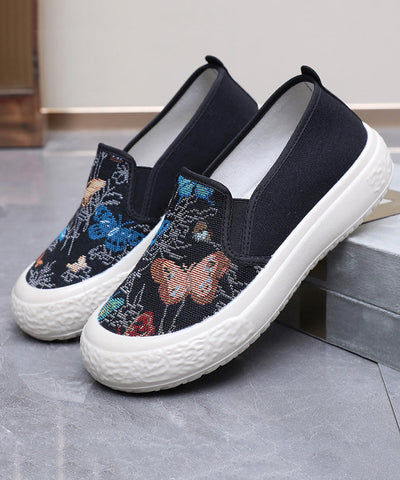Fabric Women Embroidered Black Flats Cotton Casual FashionChic