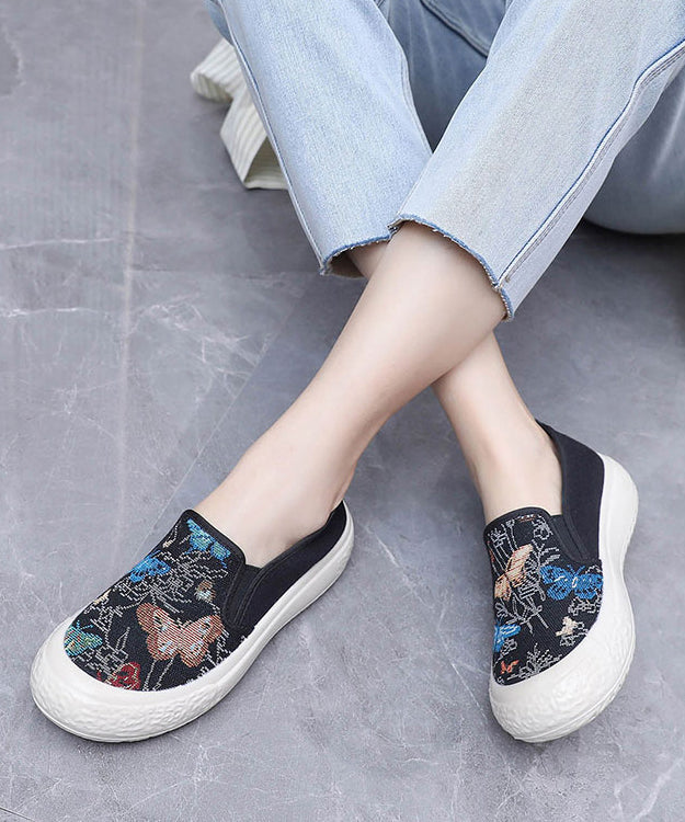 Fabric Women Embroidered Black Flats Cotton Casual FashionChic