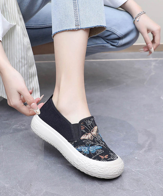 Fabric Women Embroidered Black Flats Cotton Casual FashionChic
