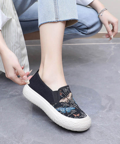 Fabric Women Embroidered Black Flats Cotton Casual FashionChic