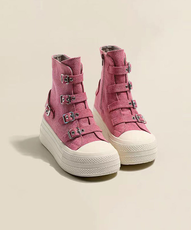 Women Casual Platform Canvas Boots Pink WT039 shoe-XZ241030