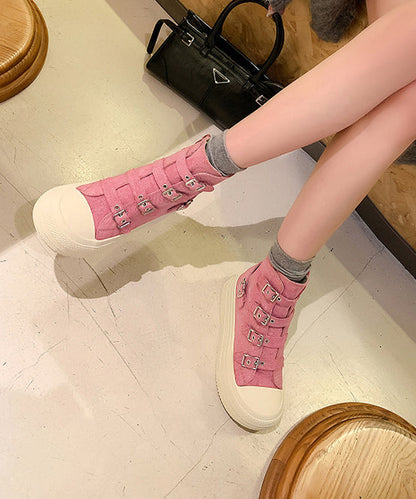 Women Casual Platform Canvas Boots Pink WT039 shoe-XZ241030