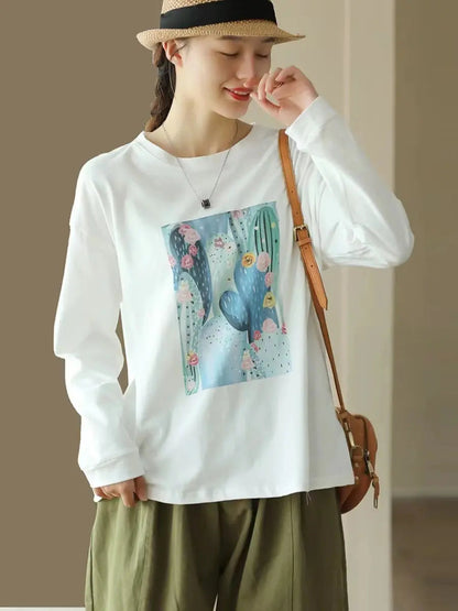 Women Casual Print Spring Long Sleeve Pullover Shirt Ada Fashion