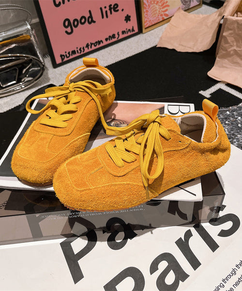 Women Casual Soft Comfy Blue Suede Flat Shoes Splicing Lace Up YC021 ABC