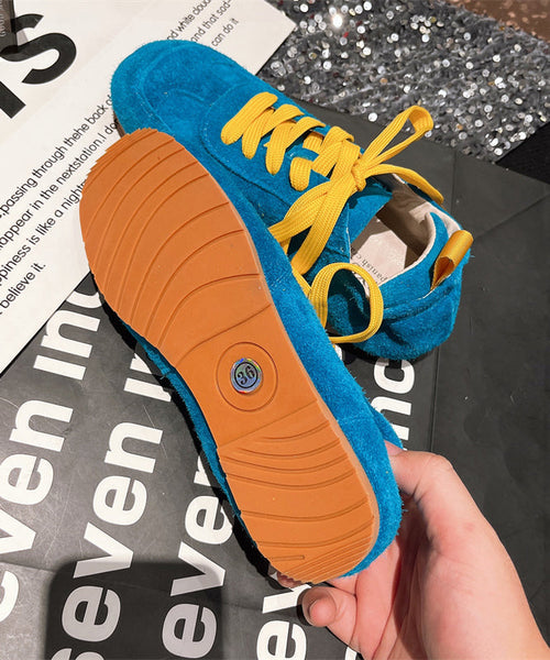 Women Casual Soft Comfy Blue Suede Flat Shoes Splicing Lace Up YC021 ABC