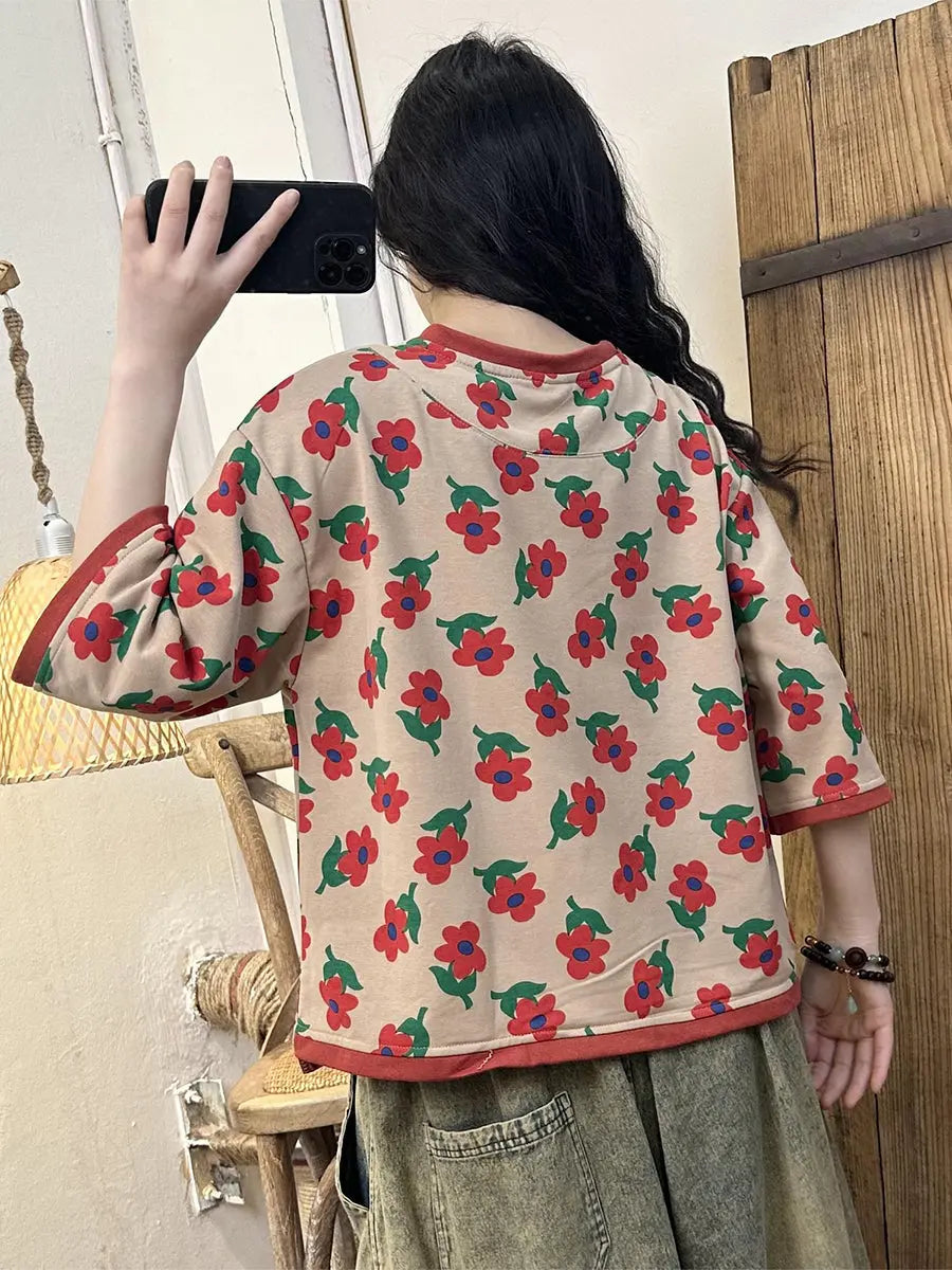 Women Casual Summer Flower Spliced Irregular Hem Shirt Ada Fashion