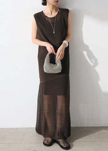 Asymmetrical Two Clothing Tulle Set Piece Women Chocolate FashionChic