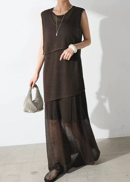 Asymmetrical Two Clothing Tulle Set Piece Women Chocolate FashionChic
