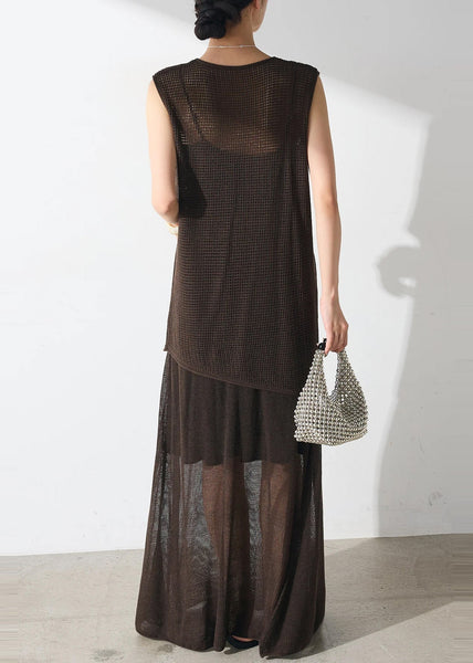 Asymmetrical Two Clothing Tulle Set Piece Women Chocolate FashionChic