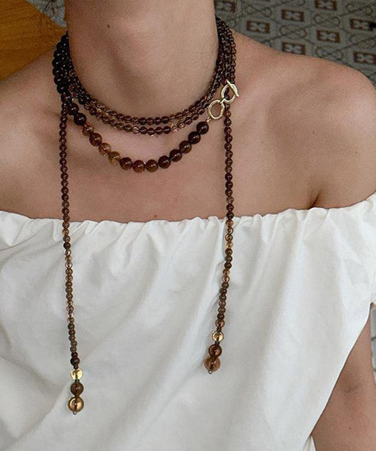 Women Chocolate Copper Overgild Beading Gratuated Bead Necklace YA023 ABC
