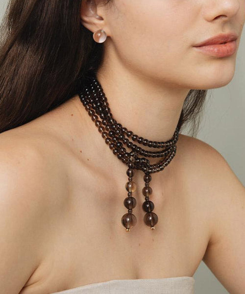 Women Chocolate Copper Overgild Beading Gratuated Bead Necklace YA023 ABC