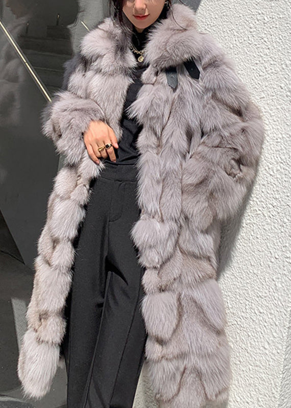 Women Coffee Fox collar Pockets Leather And Fur Long Coats Winter WZ019 ABC