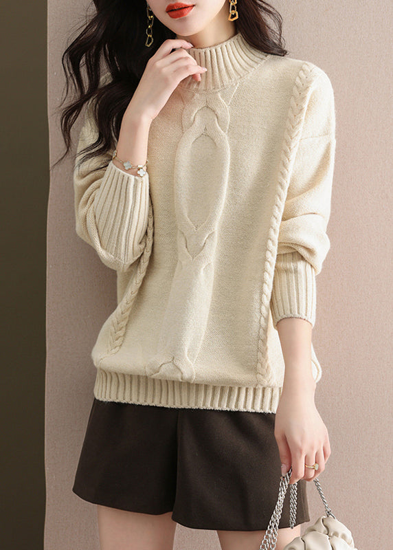 Women Coffee Half Hign Neck Thick Patchwork Knitted Sweaters Fall QL060 OM-OL241021