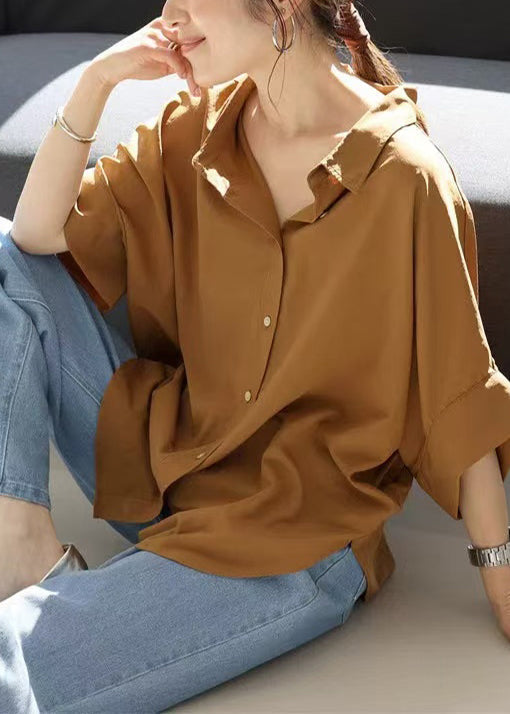Coffee Women Shirt Cotton Oversized Summer Top FashionChic