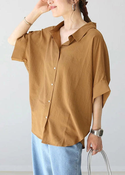 Coffee Women Shirt Cotton Oversized Summer Top FashionChic