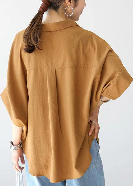 Coffee Women Shirt Cotton Oversized Summer Top FashionChic