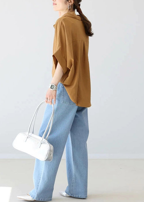Coffee Women Shirt Cotton Oversized Summer Top FashionChic