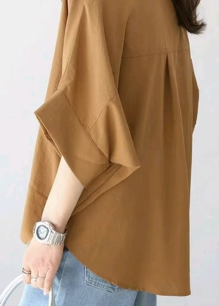 Coffee Women Shirt Cotton Oversized Summer Top FashionChic