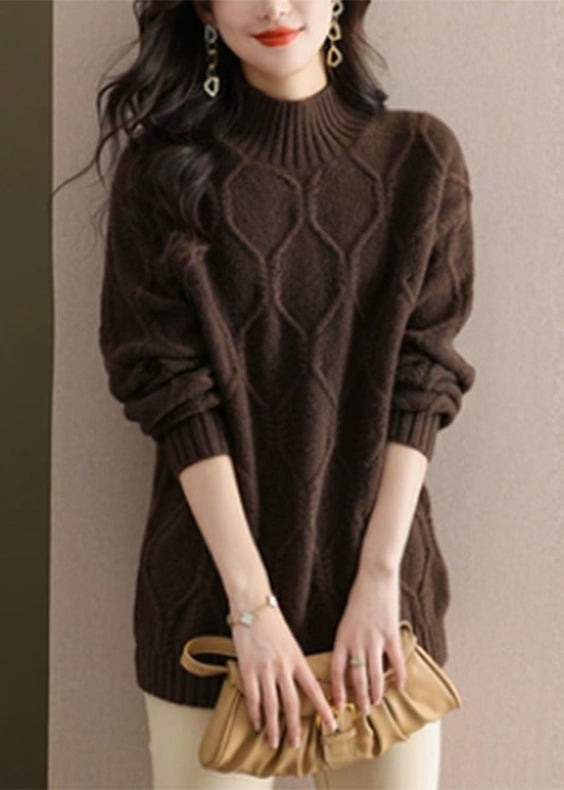 Women Coffee Turtleneck Cotton Knit Sweaters Winter WR047 OL-NTP241103