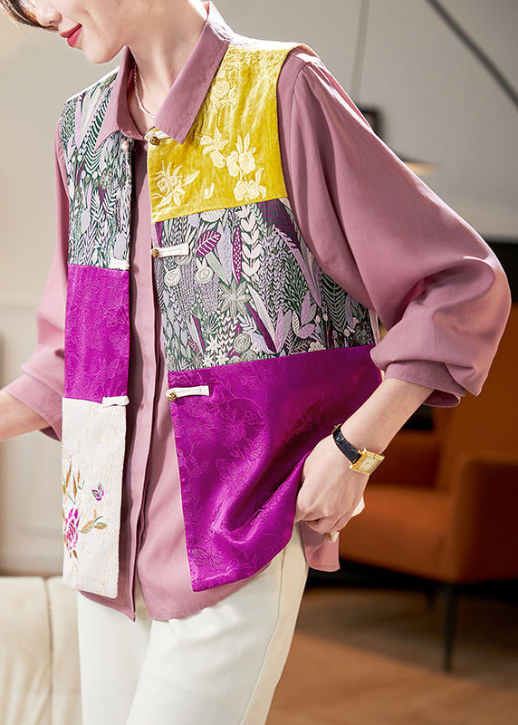 Women Colorblock Embroidered Button Silk Waistcoat Sleeveless Ada Fashion
