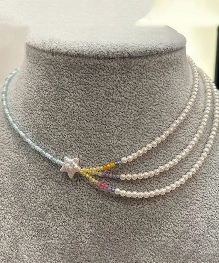 Layered Pearl Women Bead Beads Star Colorblock Gratuated Necklace FashionChic
