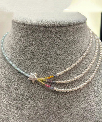 Layered Pearl Women Bead Beads Star Colorblock Gratuated Necklace FashionChic