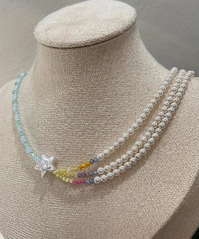 Layered Pearl Women Bead Beads Star Colorblock Gratuated Necklace FashionChic