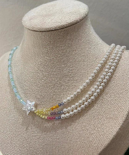 Layered Pearl Women Bead Beads Star Colorblock Gratuated Necklace FashionChic