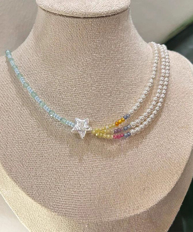 Layered Pearl Women Bead Beads Star Colorblock Gratuated Necklace FashionChic