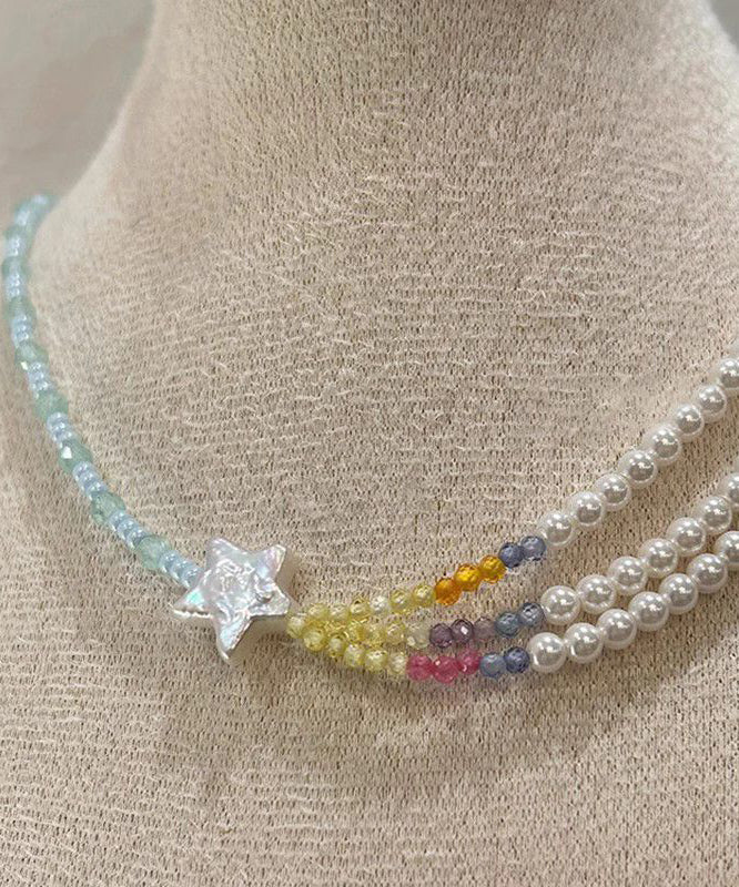 Layered Pearl Women Bead Beads Star Colorblock Gratuated Necklace FashionChic