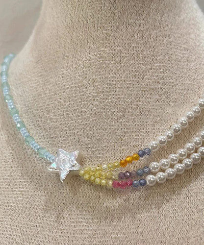 Layered Pearl Women Bead Beads Star Colorblock Gratuated Necklace FashionChic