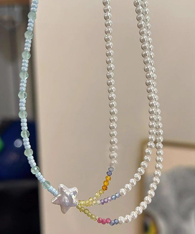 Layered Pearl Women Bead Beads Star Colorblock Gratuated Necklace FashionChic