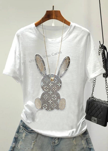 Women Daisy Zircon O Neck Cotton T Shirts Summer GH1003 Ada Fashion
