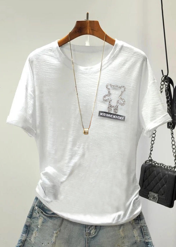 Women Daisy Zircon O Neck Cotton T Shirts Summer GH1003 Ada Fashion