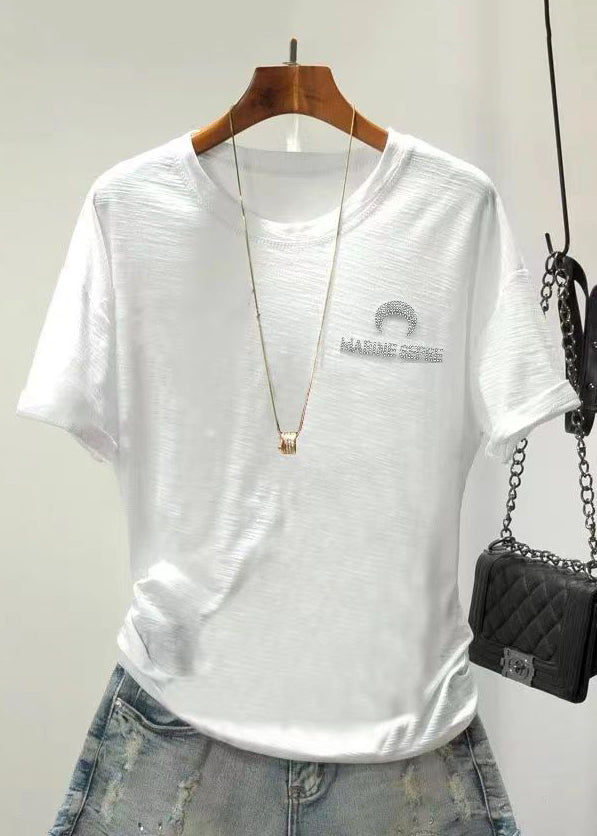 Women Daisy Zircon O Neck Cotton T Shirts Summer GH1003 Ada Fashion