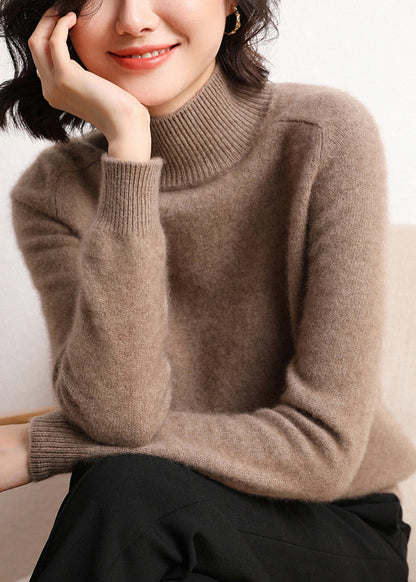 Women Dark Camel Turtleneck Solid Cashmer Sweaters Winter ER024 ABC