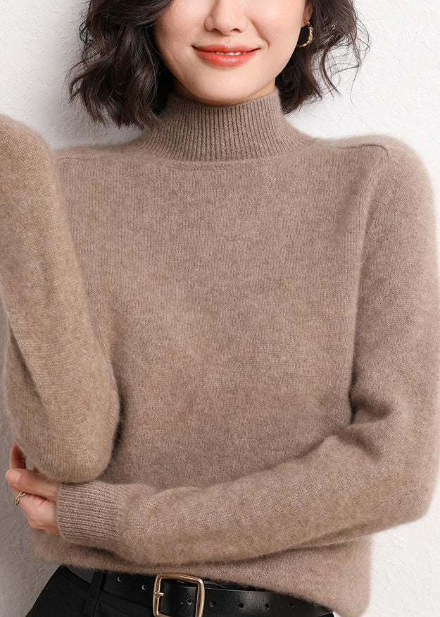 Women Dark Camel Turtleneck Solid Cashmer Sweaters Winter ER024 ABC