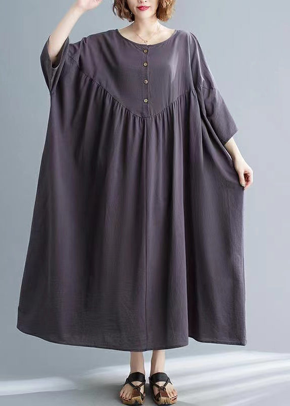 Women Dark Grey Patchwork Button Long Dresses Short Sleeve GH1018 Ada Fashion