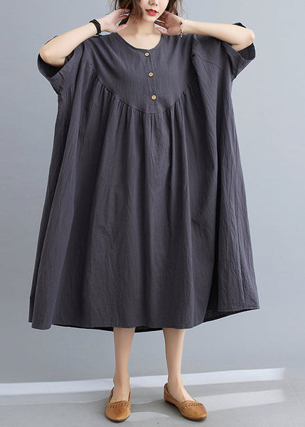 Women Dark Grey Patchwork Button Long Dresses Short Sleeve GH1018 Ada Fashion