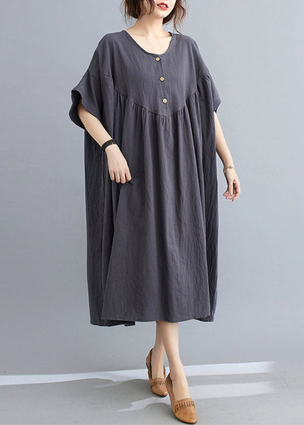 Women Dark Grey Patchwork Button Long Dresses Short Sleeve GH1018 Ada Fashion