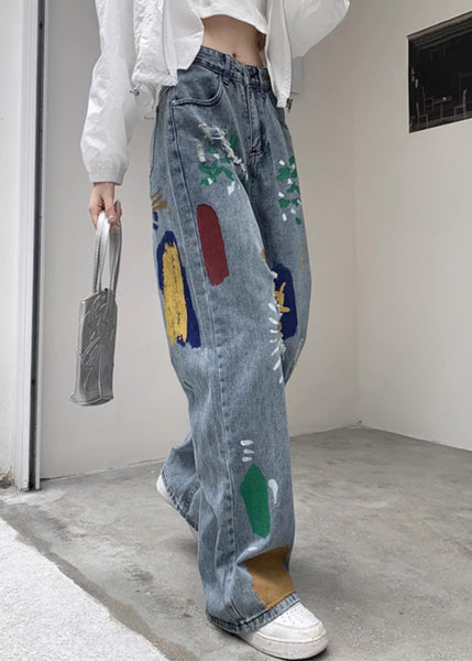 Women Denim Blue Tie Dye High Wais Pants SA021 Men-casual-LPTS240726