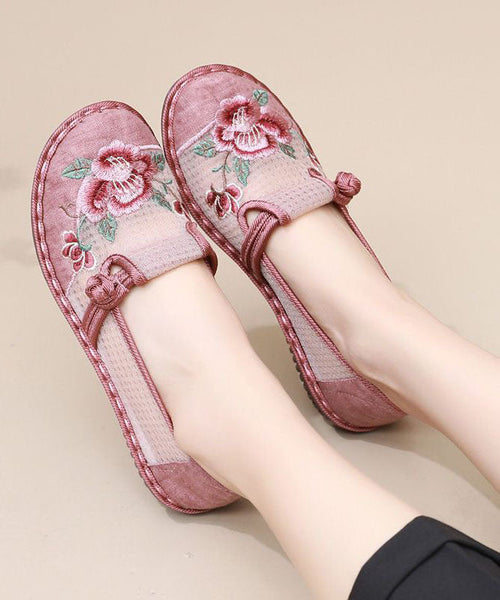 Embroidered Shoes Breathable Women Flat Red Mesh Feet FashionChic