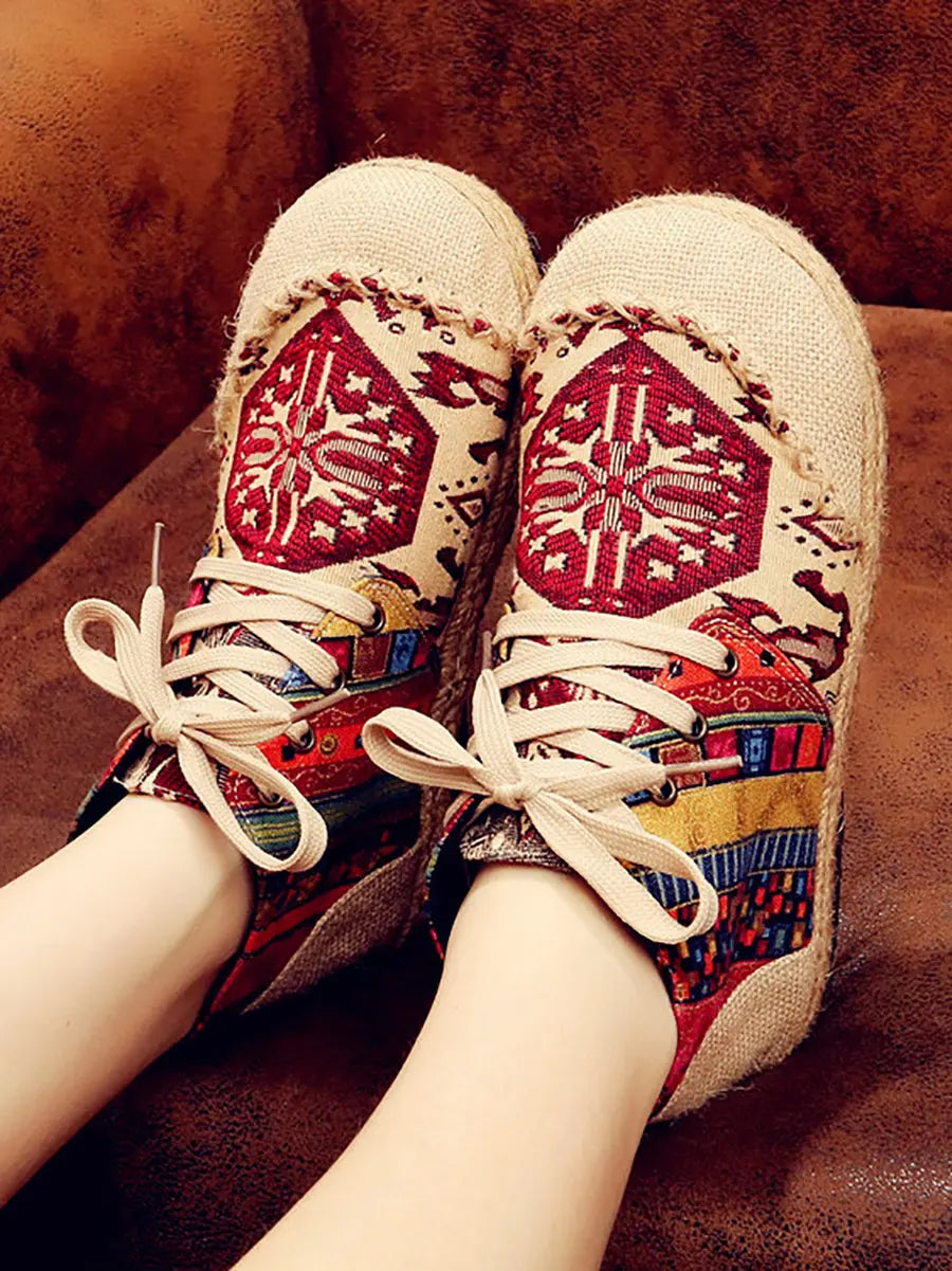 Women Ethnic Spliced Linen Embroidery Shoes Ada Fashion