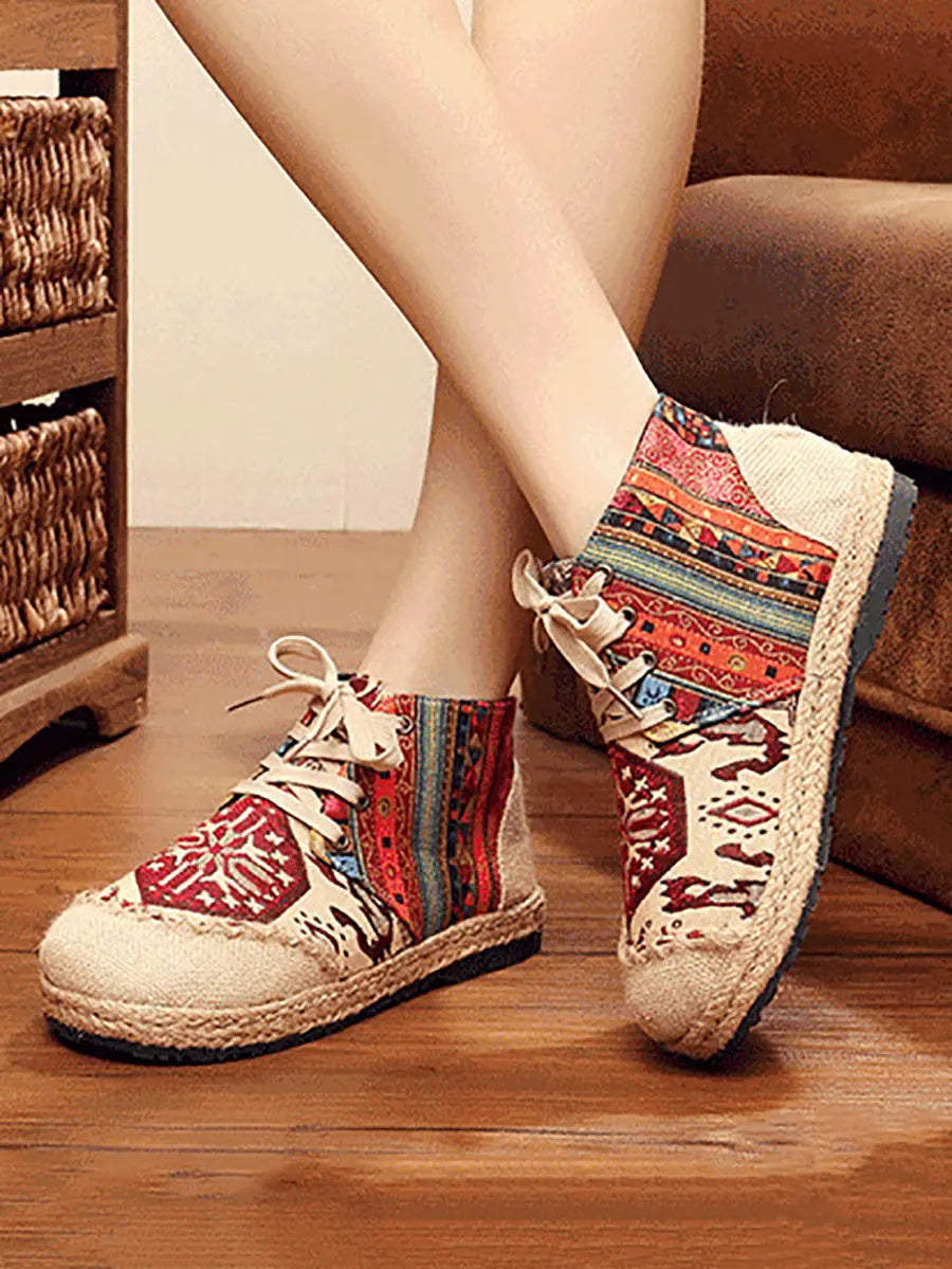 Women Ethnic Spliced Linen Embroidery Shoes Ada Fashion