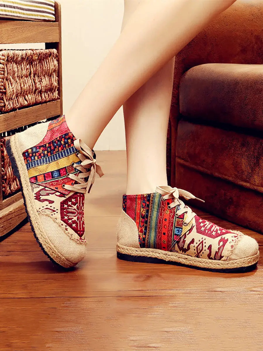 Women Ethnic Spliced Linen Embroidery Shoes Ada Fashion