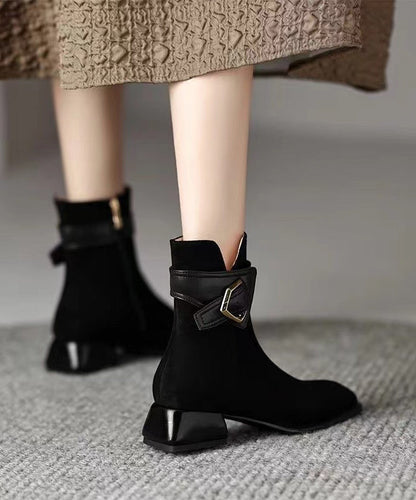 Women Fashion Splicing Chunky Boots Black Suede RD009 ABC