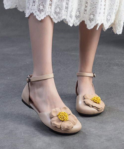 Women Floral Splicing Walking Sandals Green Cowhide Leather YC014 ABC